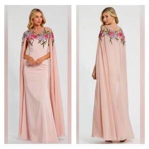 MAC DUGGAL 11798 NWT Pink Sheer Cape Gown with Beaded Embroidery sz 10
